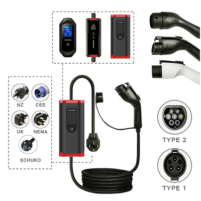 Draagbare IP65 8A-32A verstelbare type 1 EV-auto-oplader met 2000V Voltage