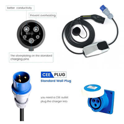 230V AC Single Phase Portable EV Charger met IP66-certificering en 7Kw uitgangsvermogen
