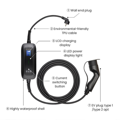 Home/Commerciële draagbare EV-oplader met IP66-classificatie en instelbare stroom 6A/16A